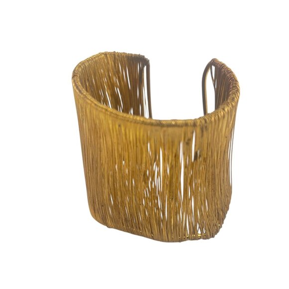 Vintage Wire Chunky Gold Metal Bangle Bracelet1 1/2" Open Weave Design - Picture 6 of 8
